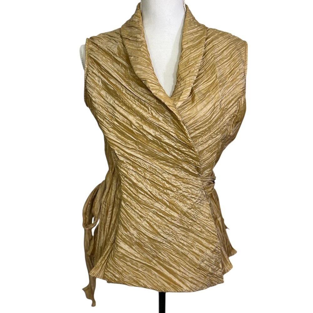 Vintage Flatiron Workshop Gold Pleated Wrap Vest Women Medium 2